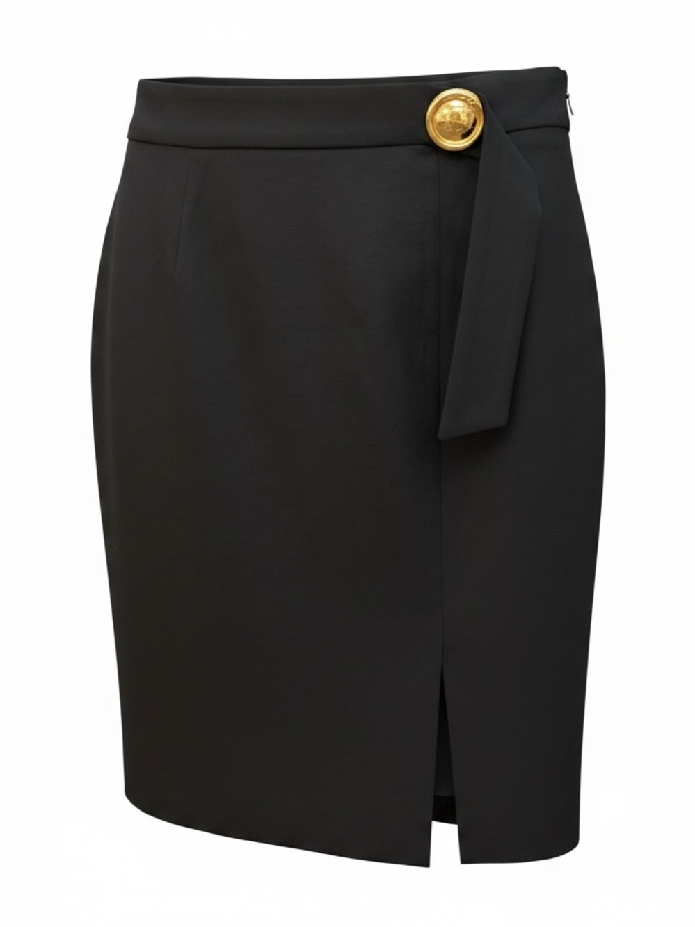 Cavalli Class Black Pencil Skirt with Gold Medallion Accent